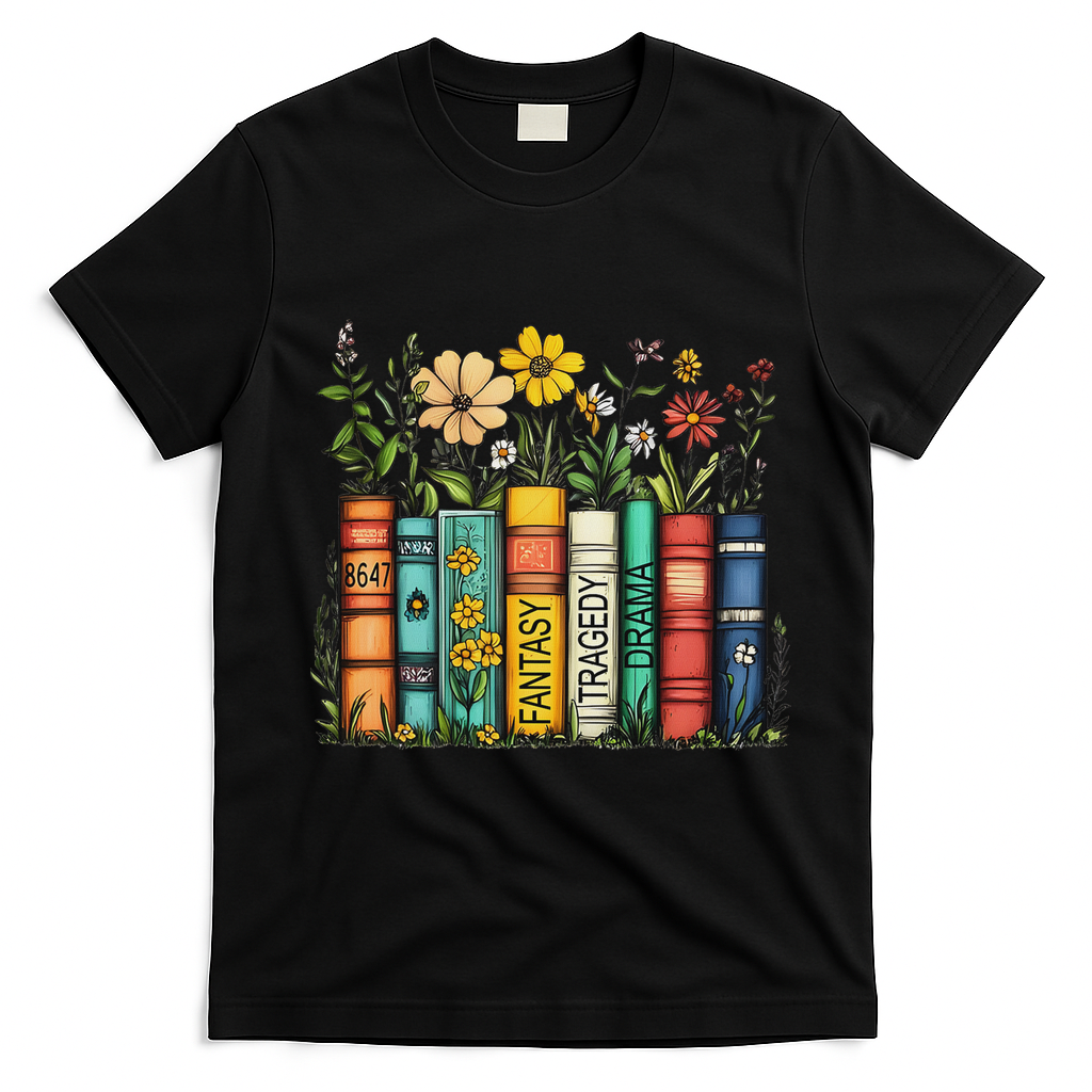 Fantasy Drama Tragedy Book Floral Subtle Anti Trump T-Shirt - Black