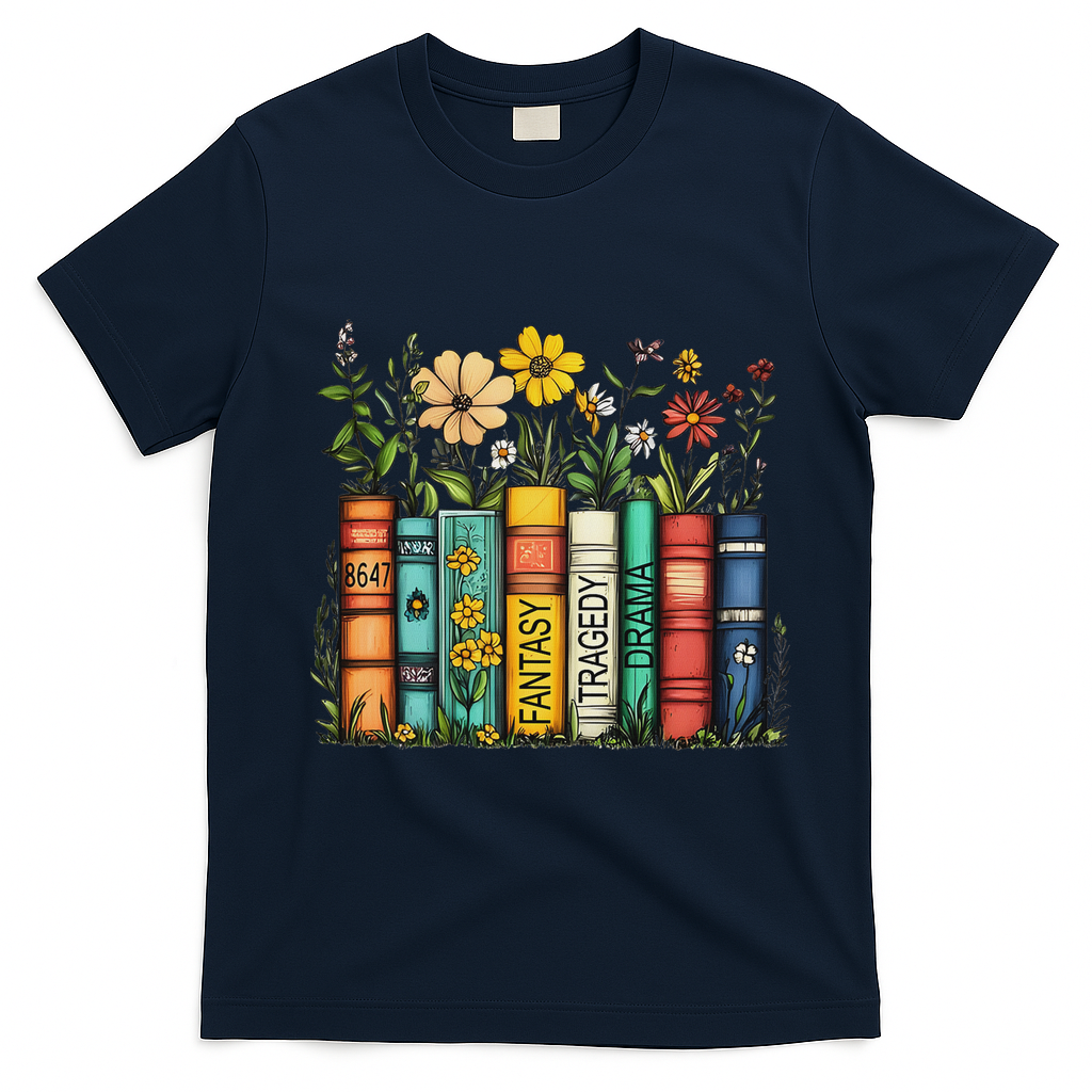 Fantasy Drama Tragedy Book Floral Subtle Anti Trump T-Shirt - Navy Blue
