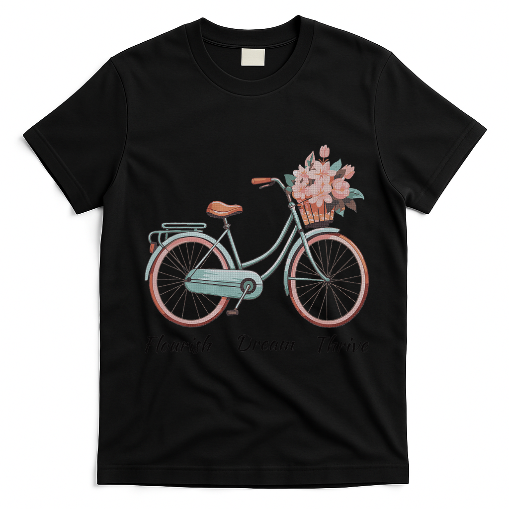 Flourish Dream Thrive Floral Bike Trump Subtle Resist T-Shirt - Black