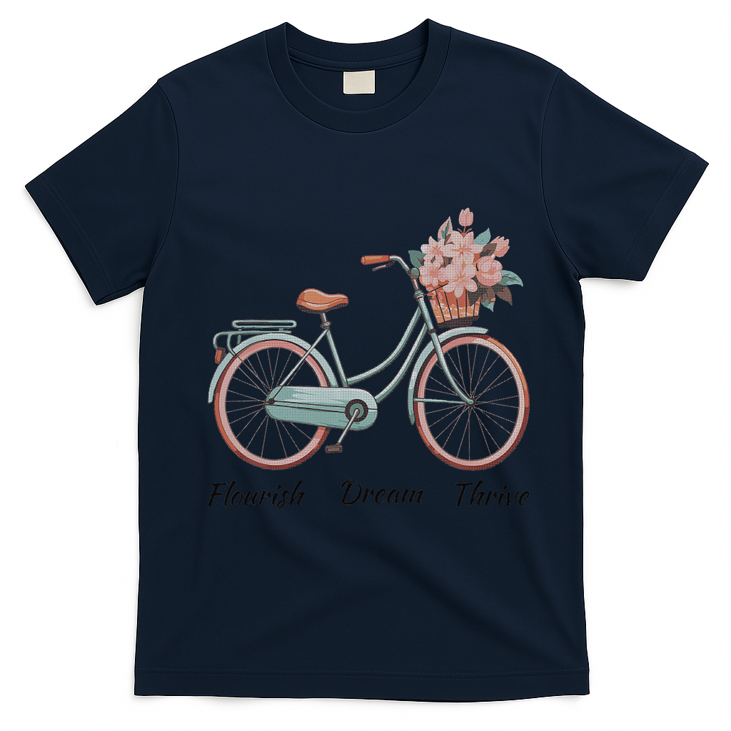 Flourish Dream Thrive Floral Bike Trump Subtle Resist T-Shirt - Navy Blue