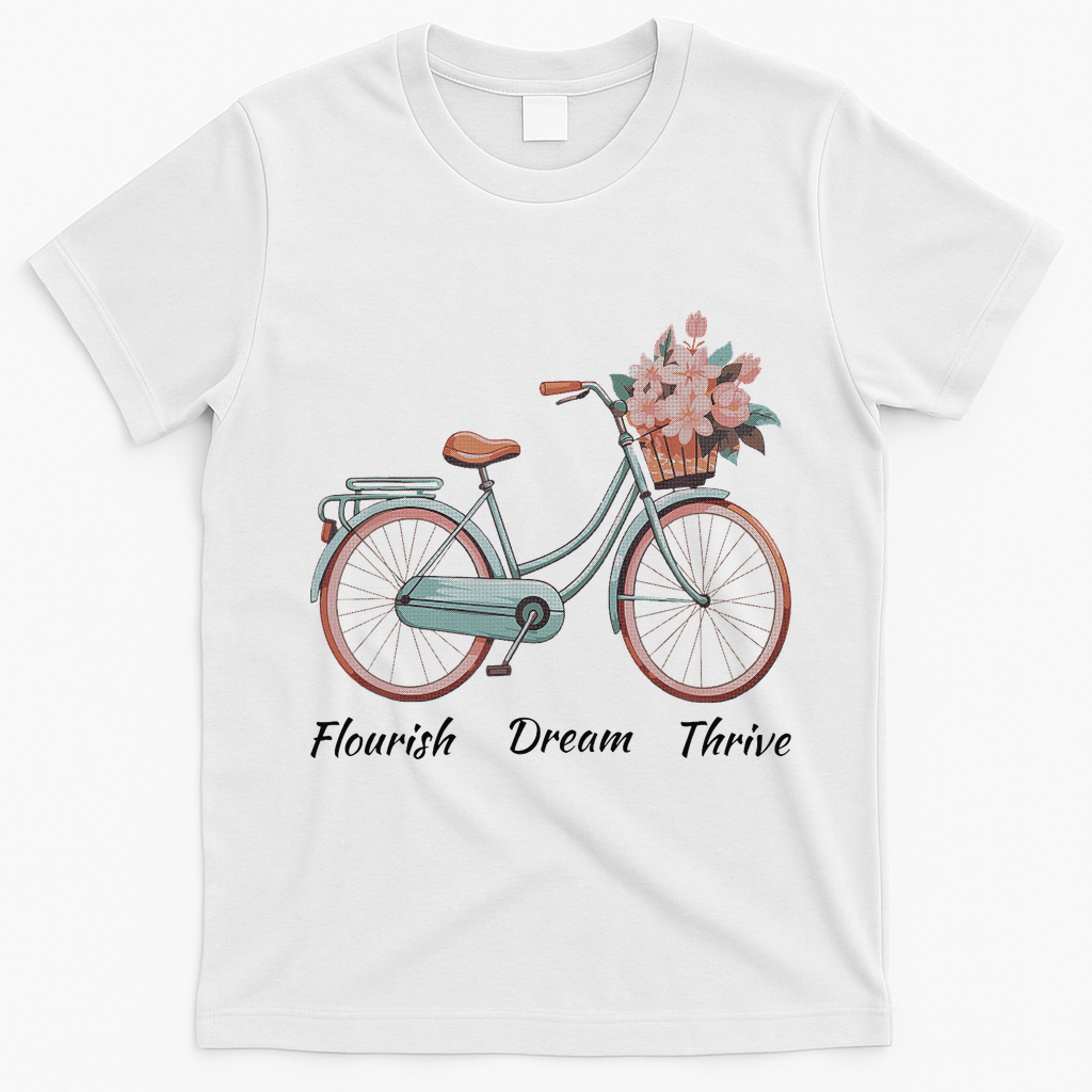 Flourish Dream Thrive Floral Bike Trump Subtle Resist T-Shirt - White