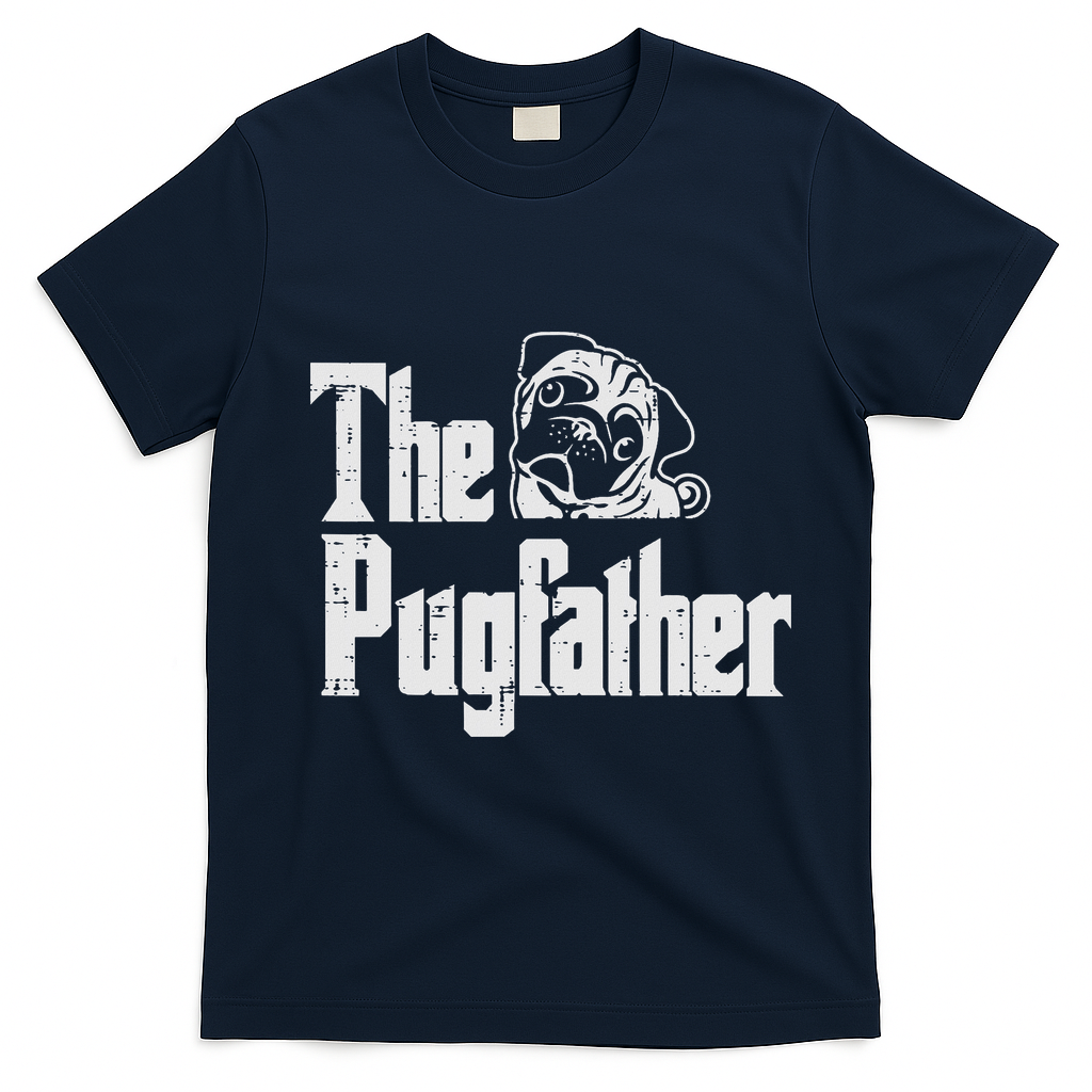 Fathers Day The Pug Father Pug Daddy Papa Fur Dad Dog Owner T-Shirt - Navy Blue