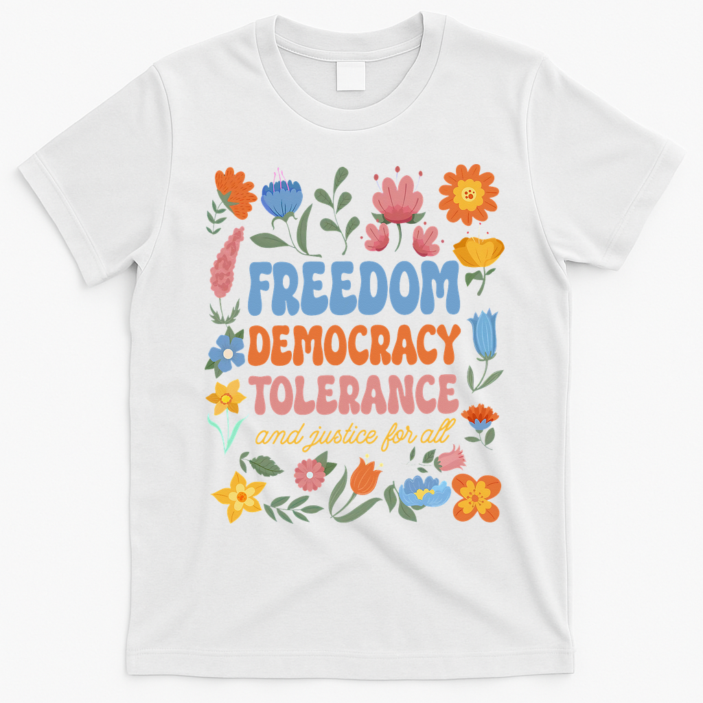 Freedom Democracy Tolerance Justice All Subtle Resist Trump T-Shirt - White