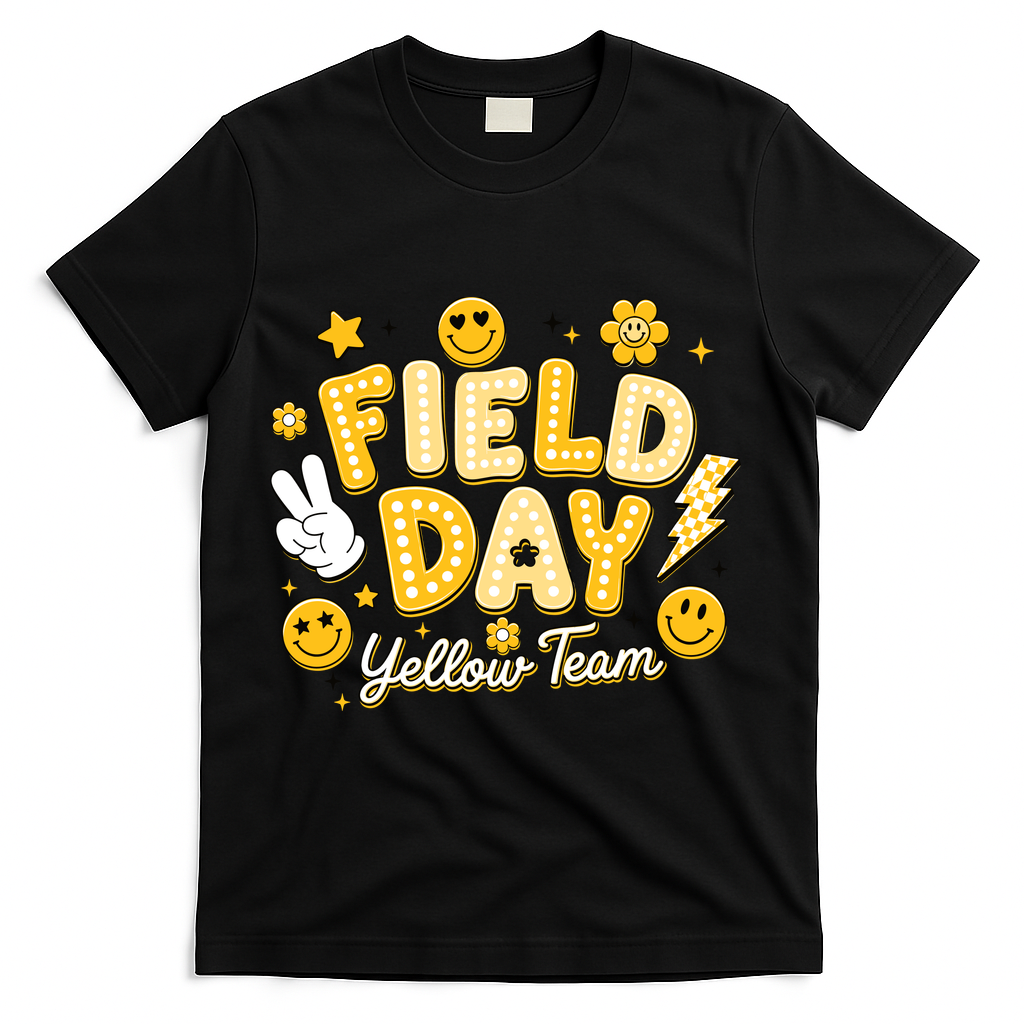 Field Day Yellow Team School Game Competiion T-Shirt - Black