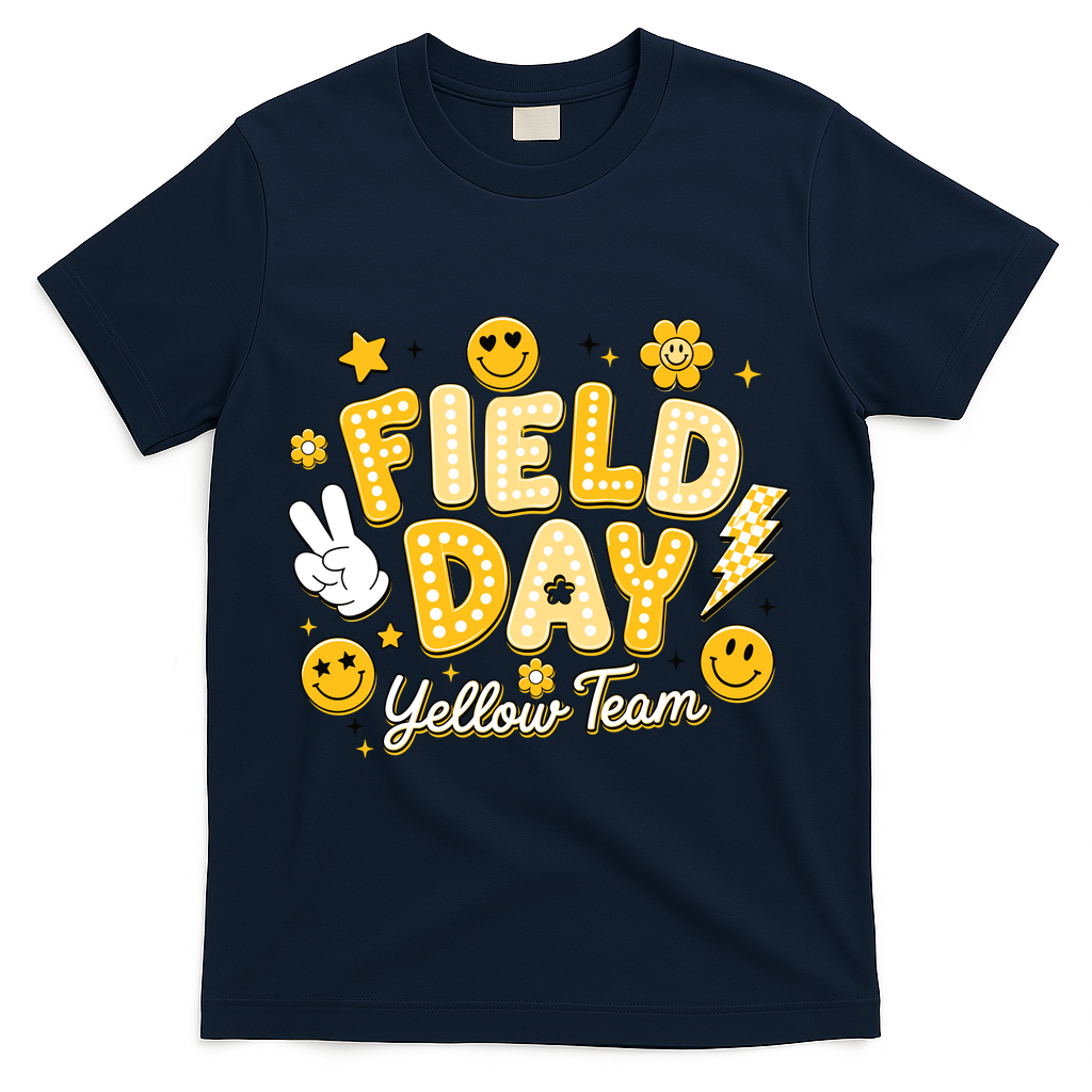 Field Day Yellow Team School Game Competiion T-Shirt - Navy