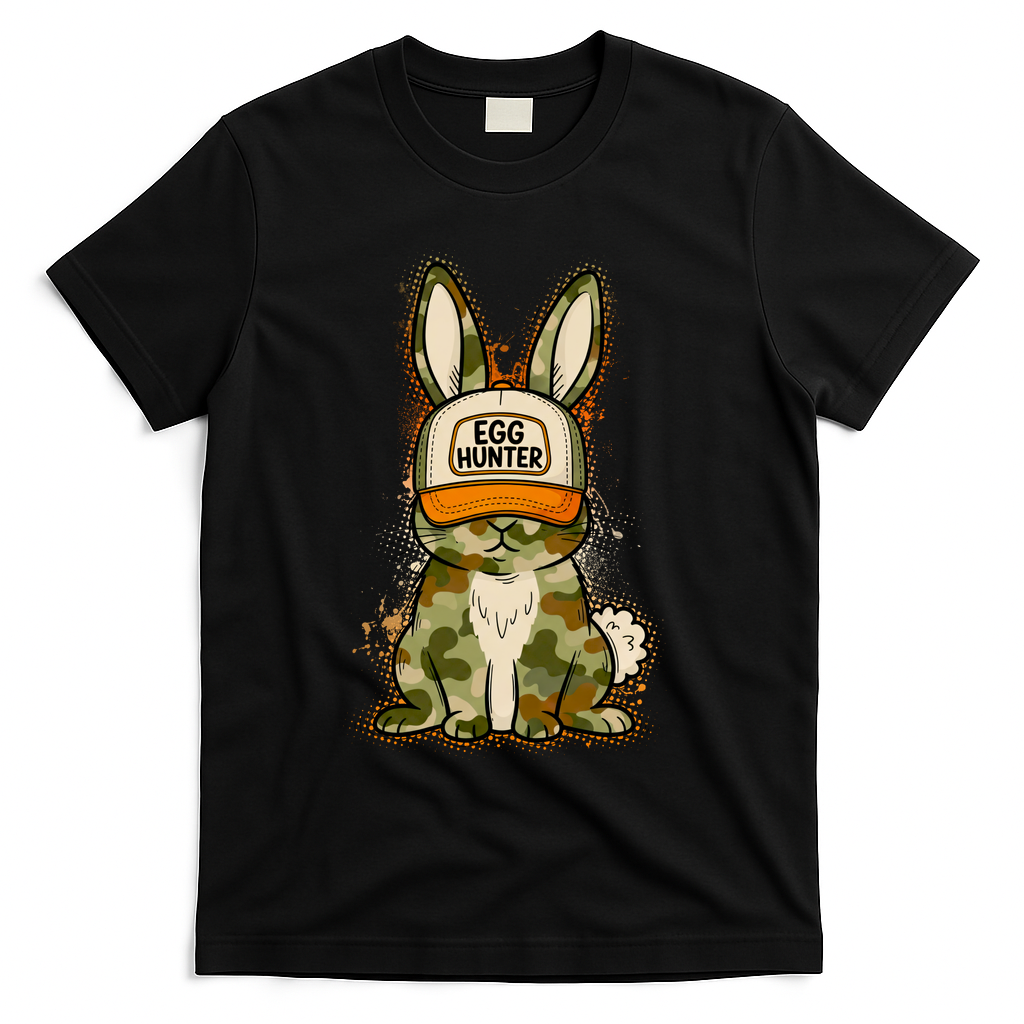 Funny Easter Egg Hunter Camouflage Bunny Rabbit T-Shirt - Black