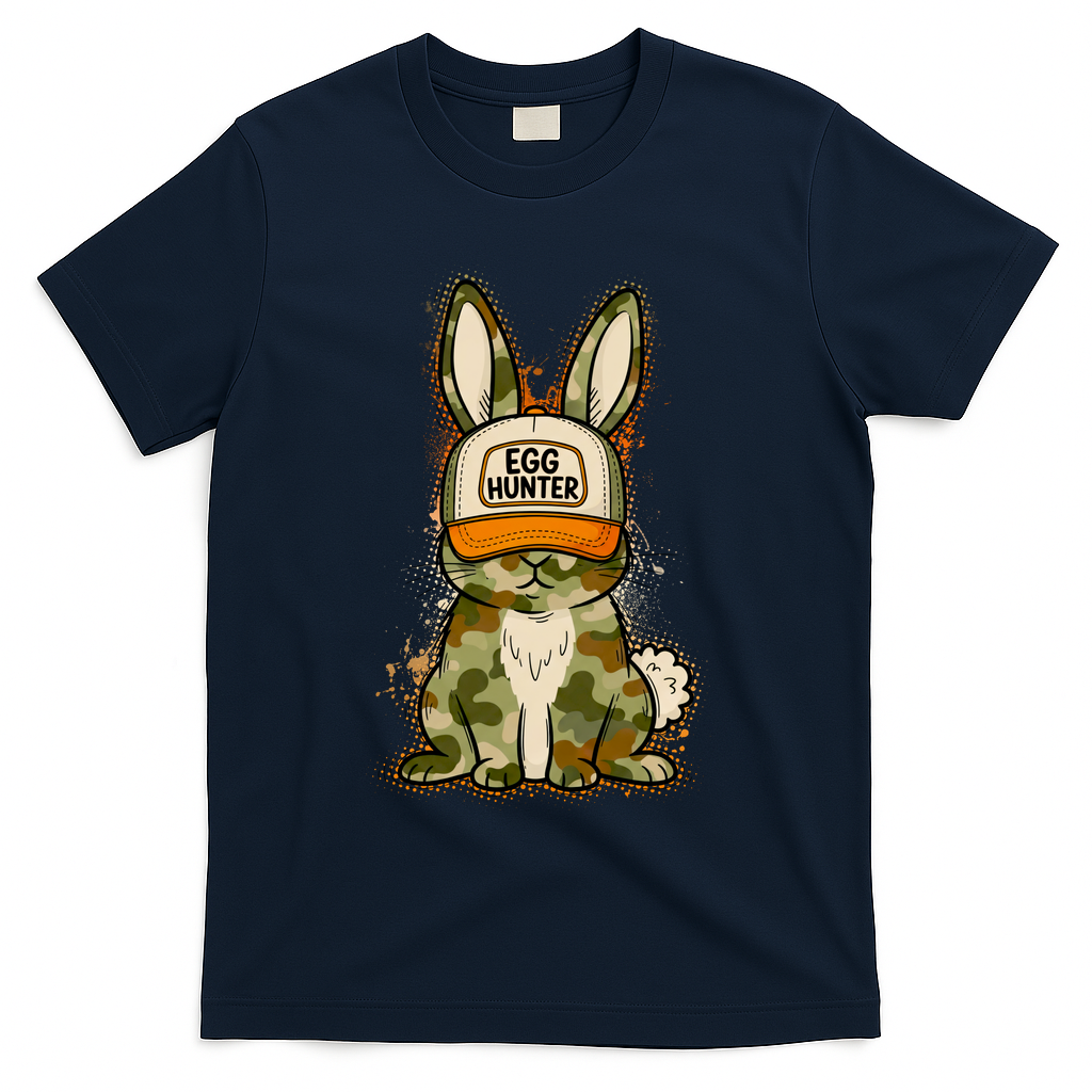 Funny Easter Egg Hunter Camouflage Bunny Rabbit T-Shirt - Navy