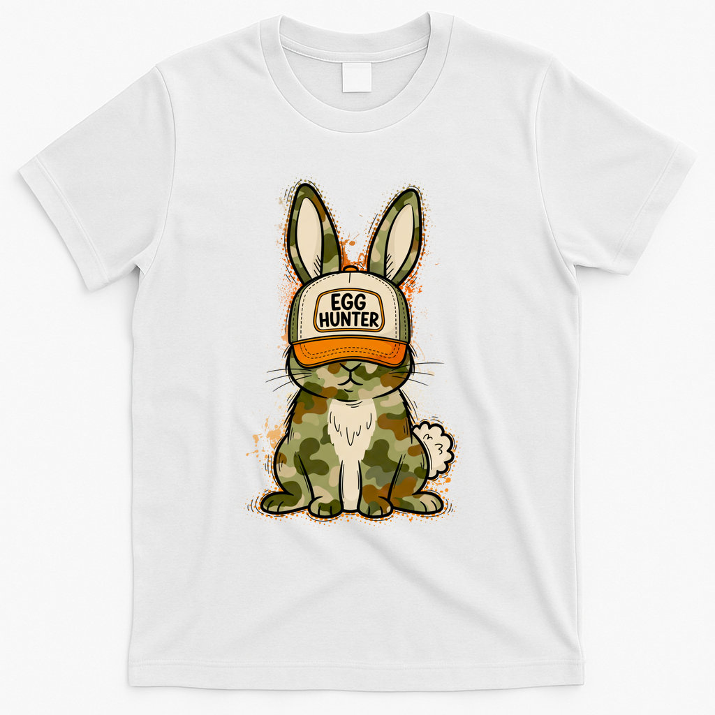 Funny Easter Egg Hunter Camouflage Bunny Rabbit T-Shirt - White