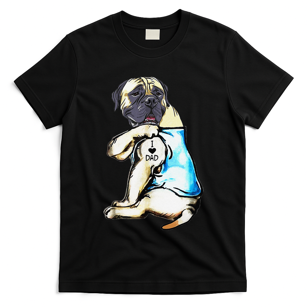 Funny English Mastiff Dog I Love Dad Tattoo English Mastiff T-Shirt