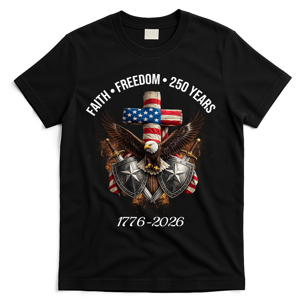 Faith Freedom 250 Years 1776-2026 Independence T-Shirt - Black