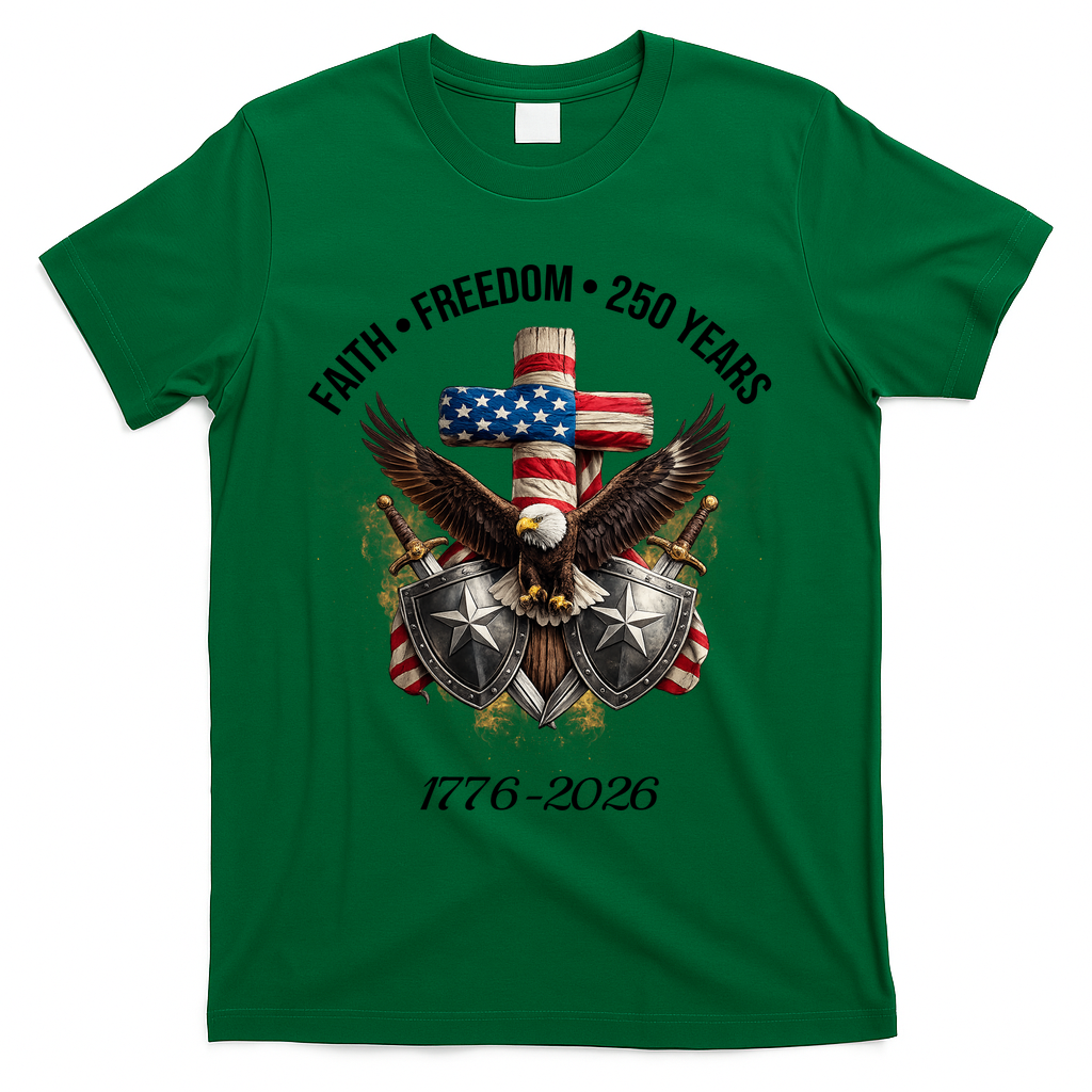 Faith Freedom 250 Years 1776-2026 Independence T-Shirt - Green