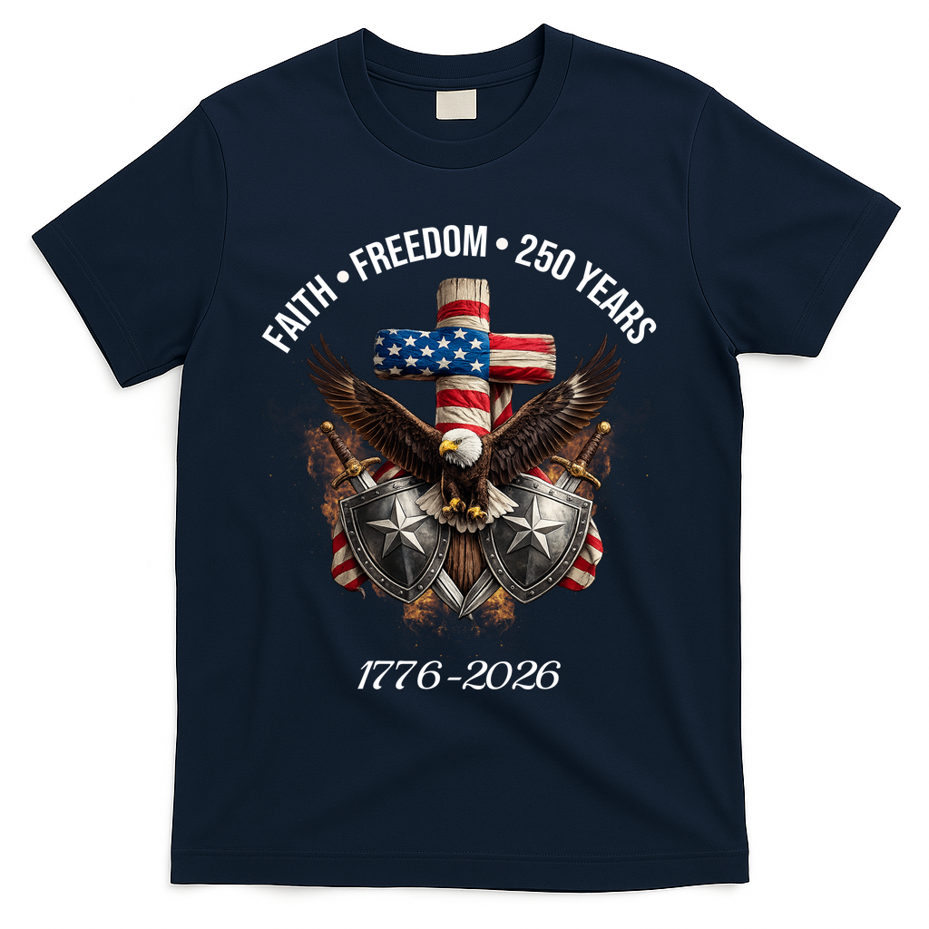 Faith Freedom 250 Years 1776-2026 Independence T-Shirt - Navy