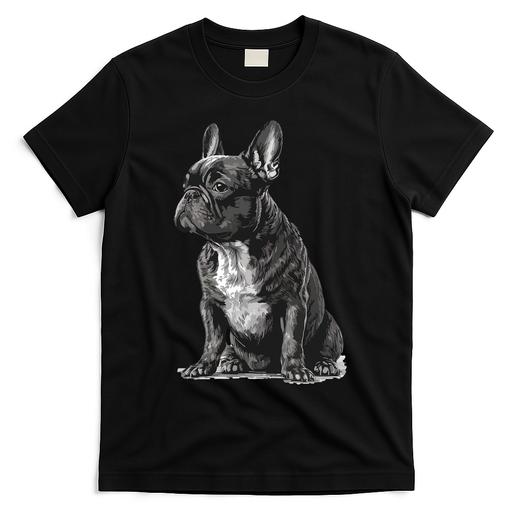 Funny French Bulldog Frenchie Black And White T-Shirt - Black