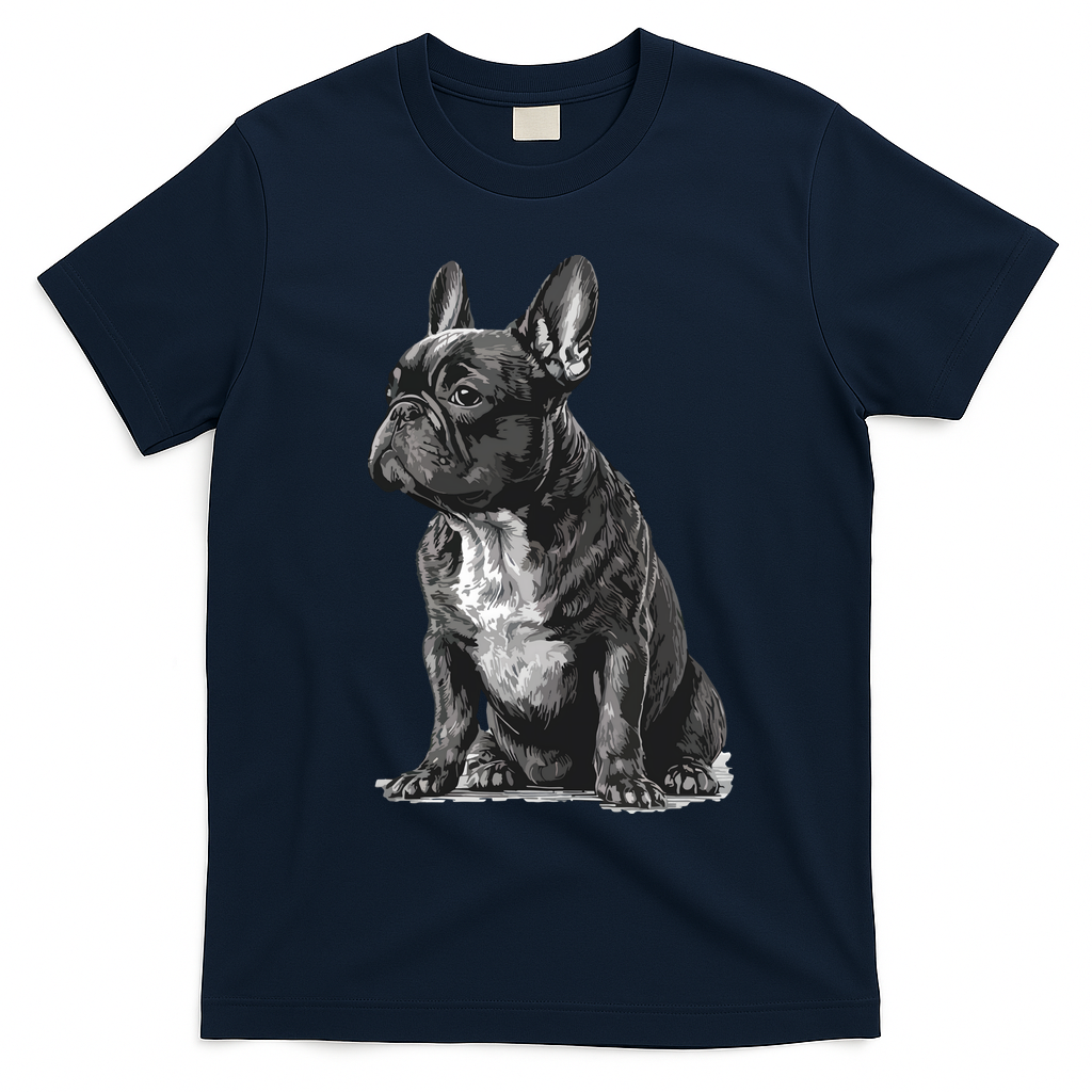 Funny French Bulldog Frenchie Black And White T-Shirt - Navy Blue