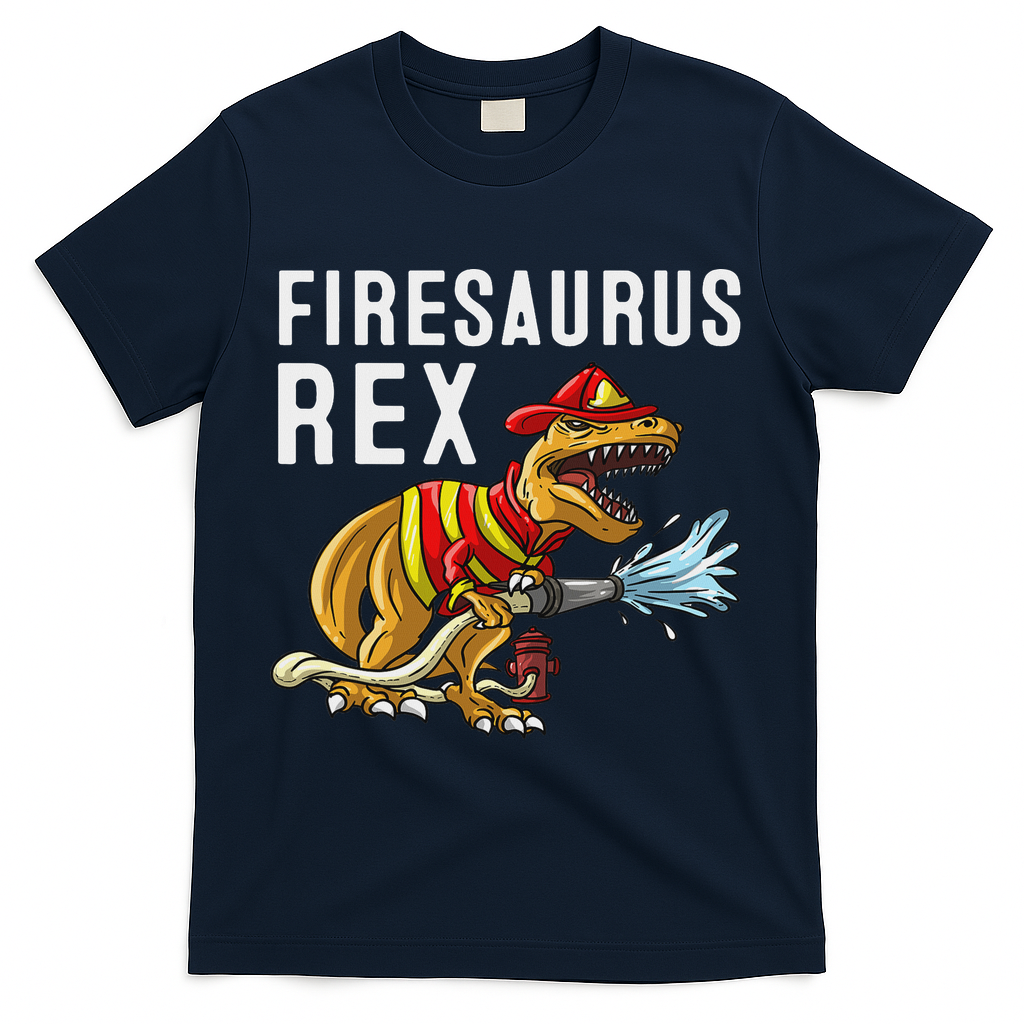 Funny Firemen Firefighter Gift Dino Cool Firesaurus Rex T-Shirt - Navy