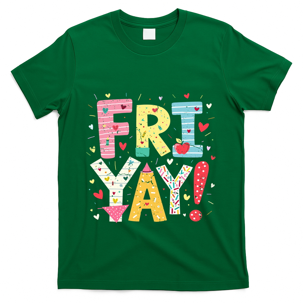 Funny Friyay Happy Friday Weekend Back To School Teacher Great Gift T-Shirt - Green