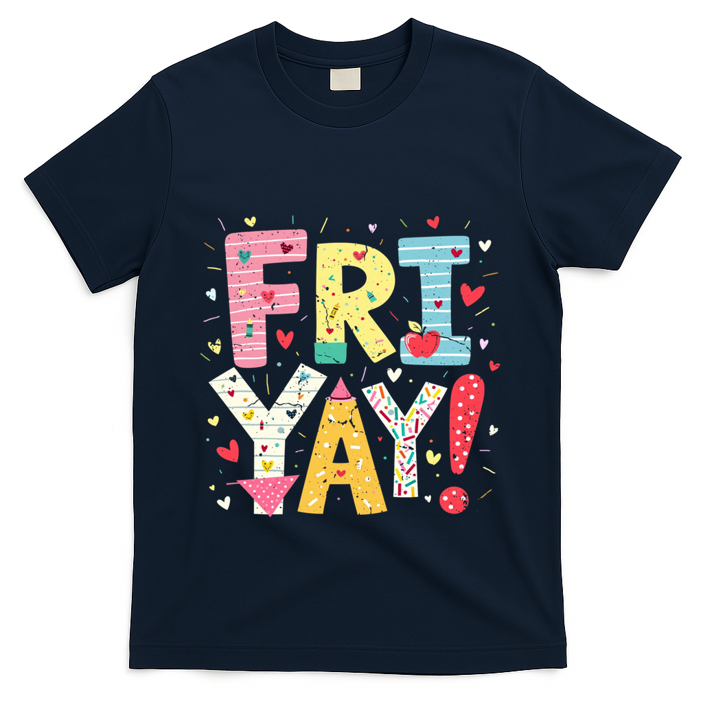 Funny Friyay Happy Friday Weekend Back To School Teacher Great Gift T-Shirt - Navy