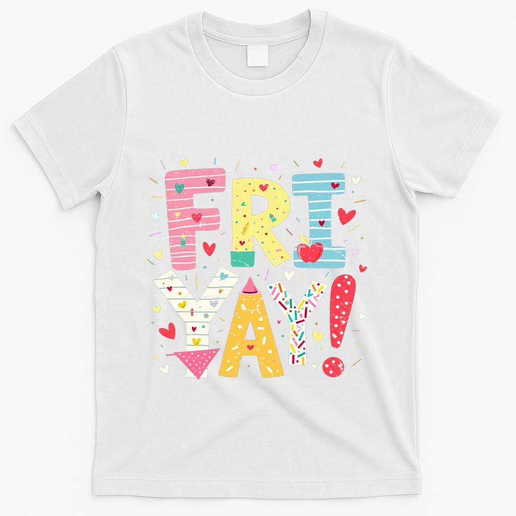 Funny Friyay Happy Friday Weekend Back To School Teacher Great Gift T-Shirt - White