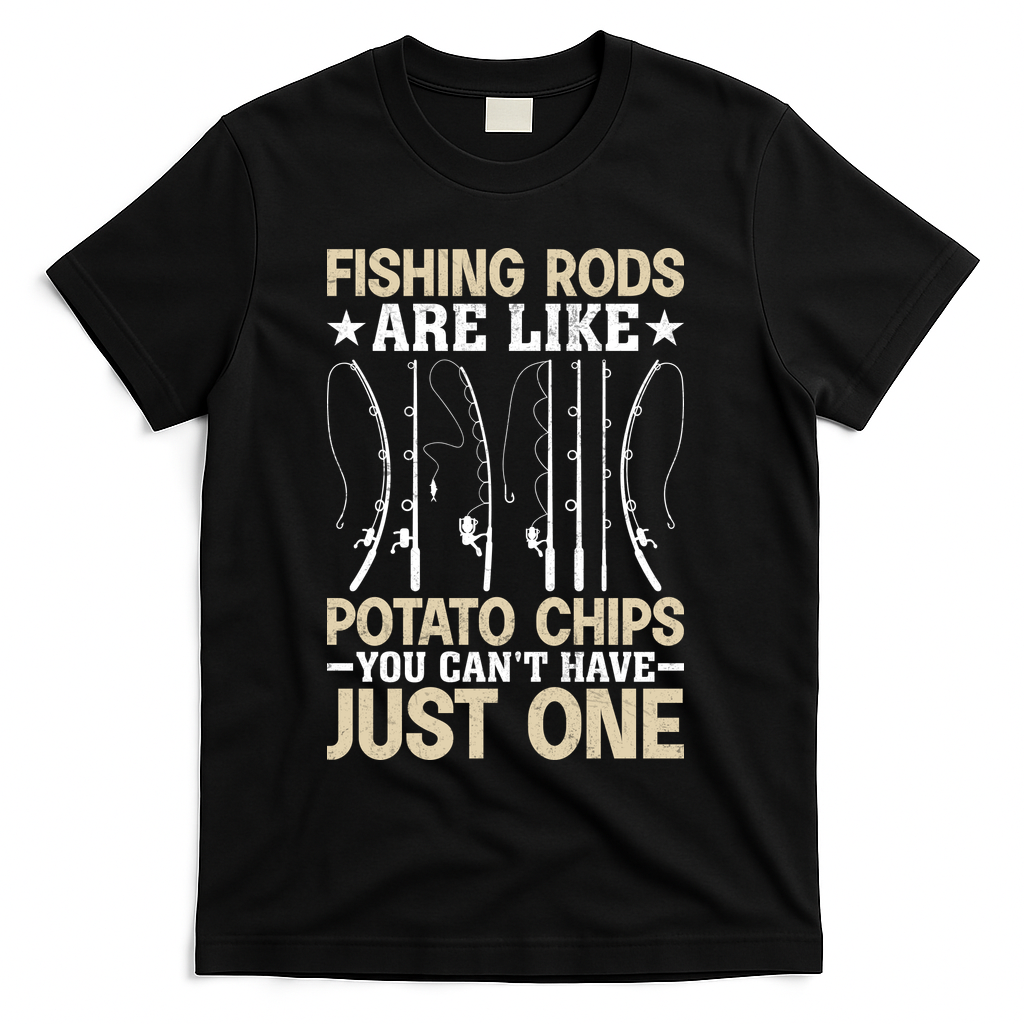 Funny Fishing Rods Fisherman Gift T-Shirt - Black