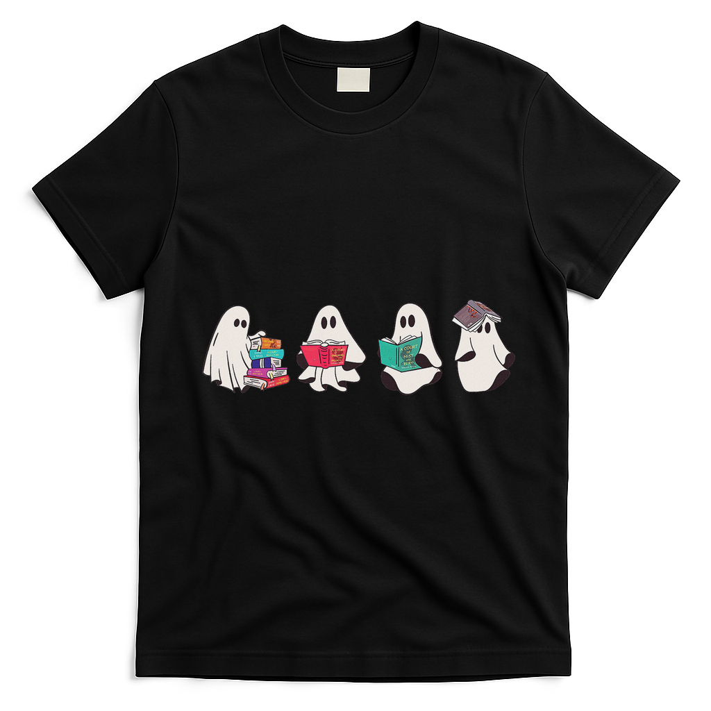 Funny Ghost Book Reading Halloween Books Lover Teacher T-Shirt - Black