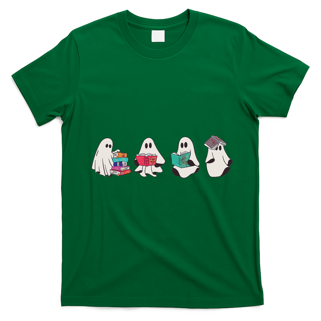 Funny Ghost Book Reading Halloween Books Lover Teacher T-Shirt - Irish Green