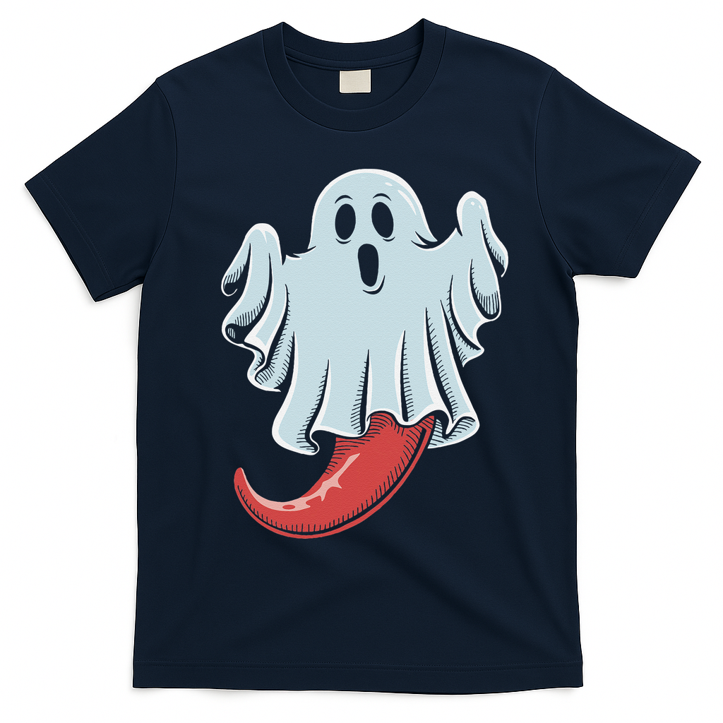 Funny Ghost Chili Pepper Lovers Spooky Halloween T-Shirt - Navy Blue
