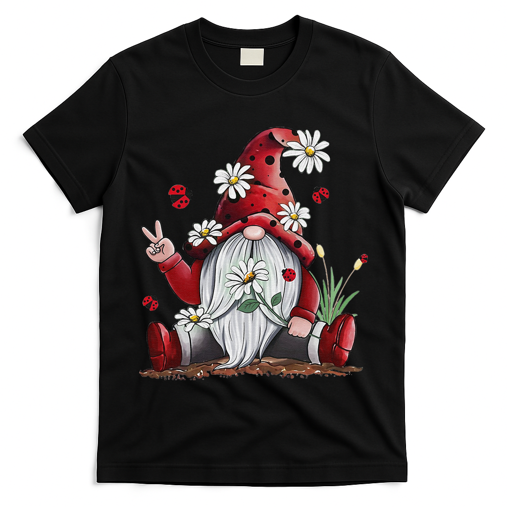 Floral Gnome Daisy Ladybugs Hippie Gnome Love T-Shirt