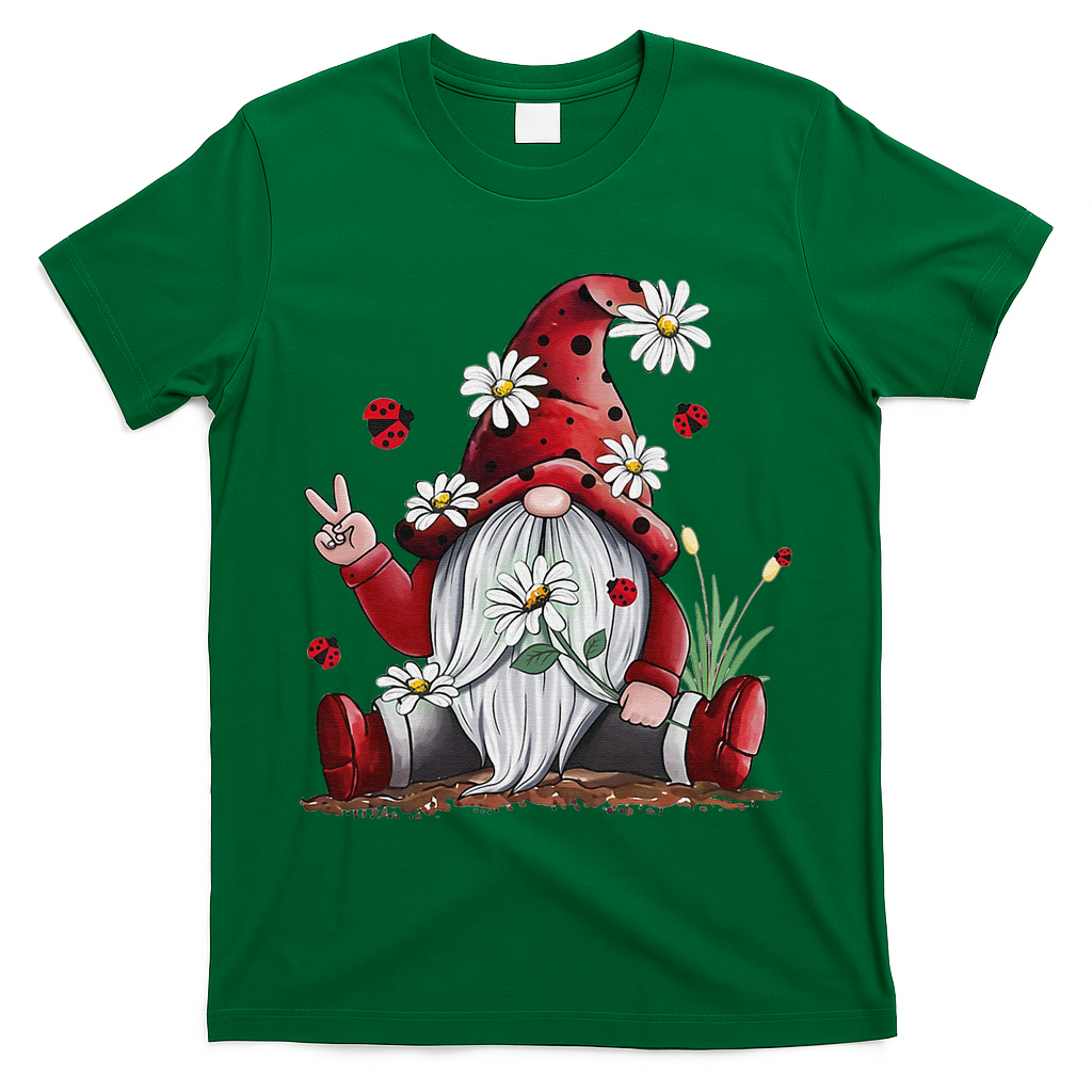 Floral Gnome Daisy Ladybugs Hippie Gnome Love T-Shirt