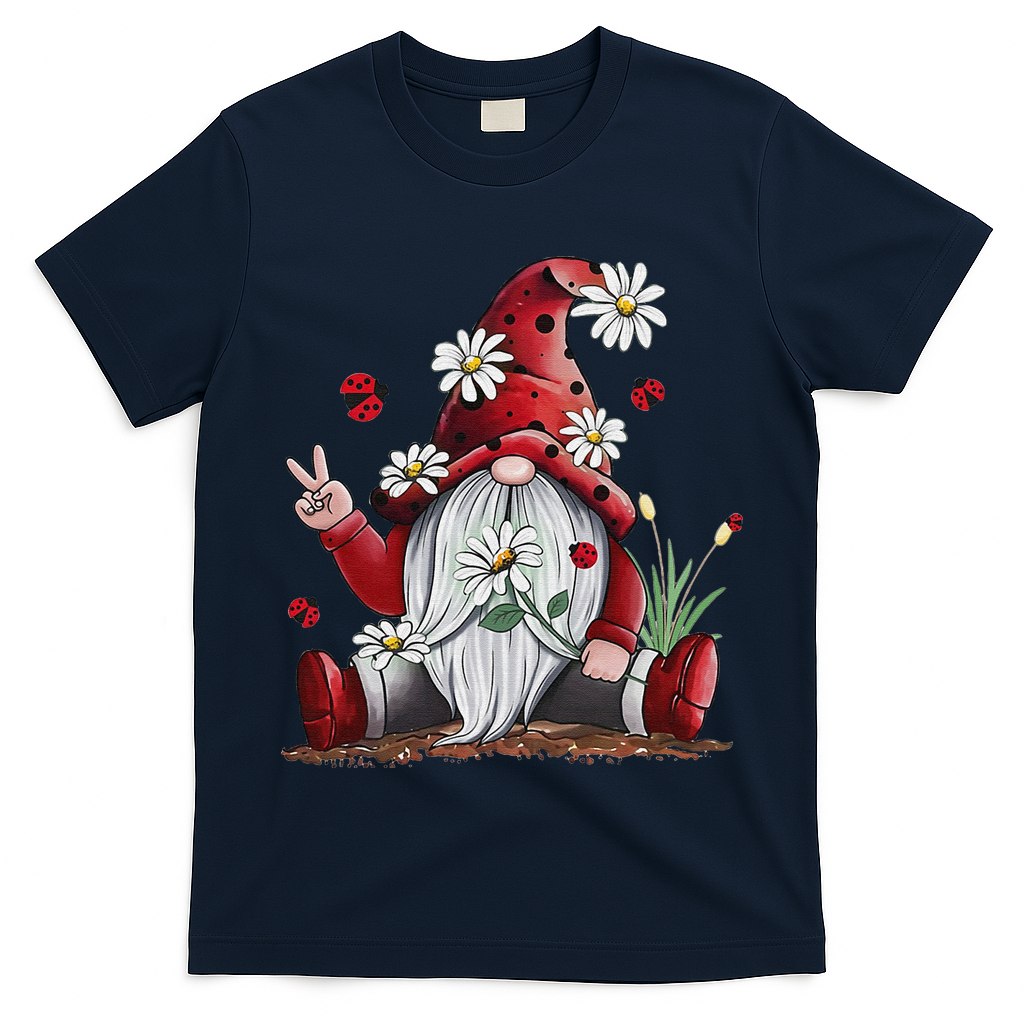 Floral Gnome Daisy Ladybugs Hippie Gnome Love T-Shirt