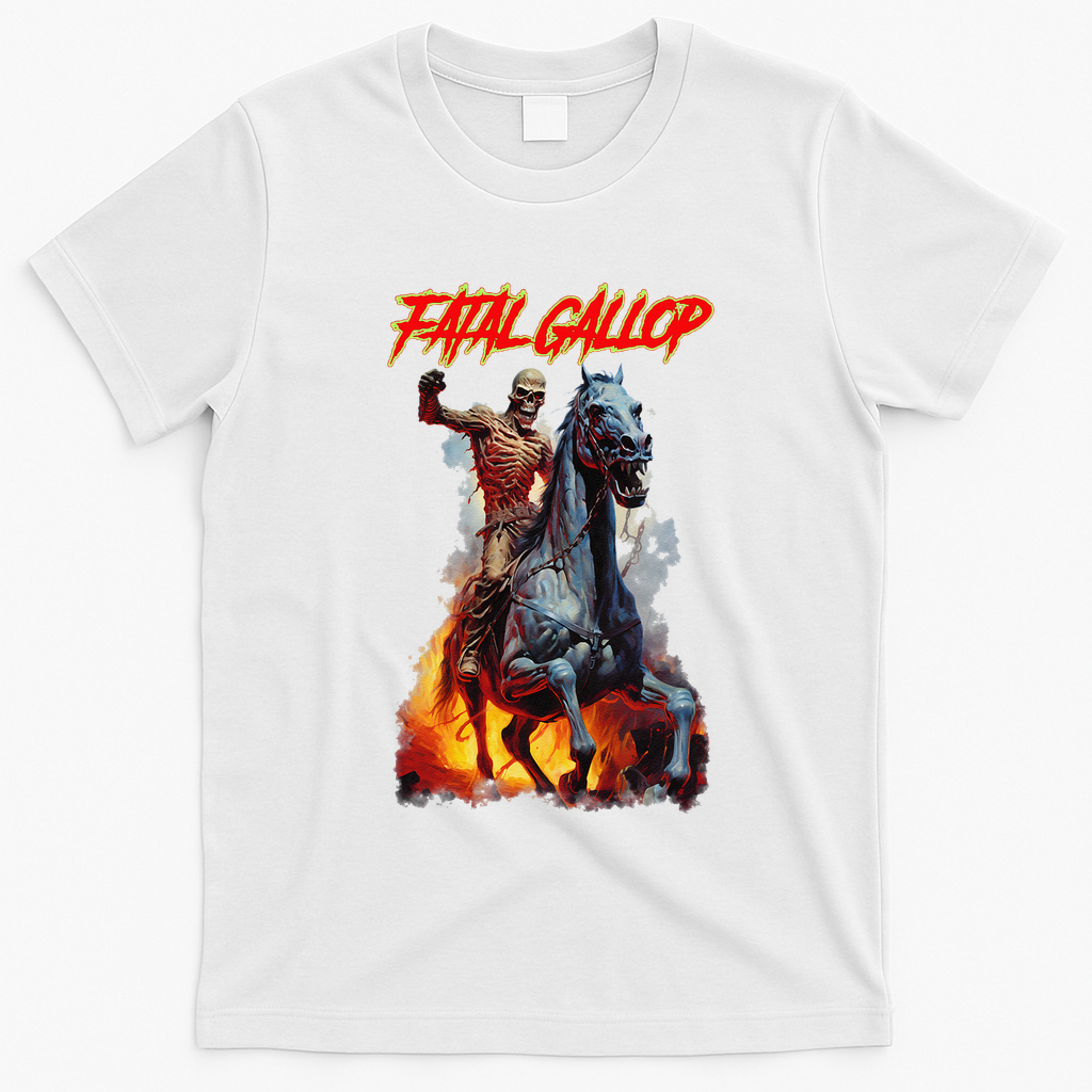 Fatal Gallop Diabolic Fear Black Horror Evil Monster Terror T-Shirt - White