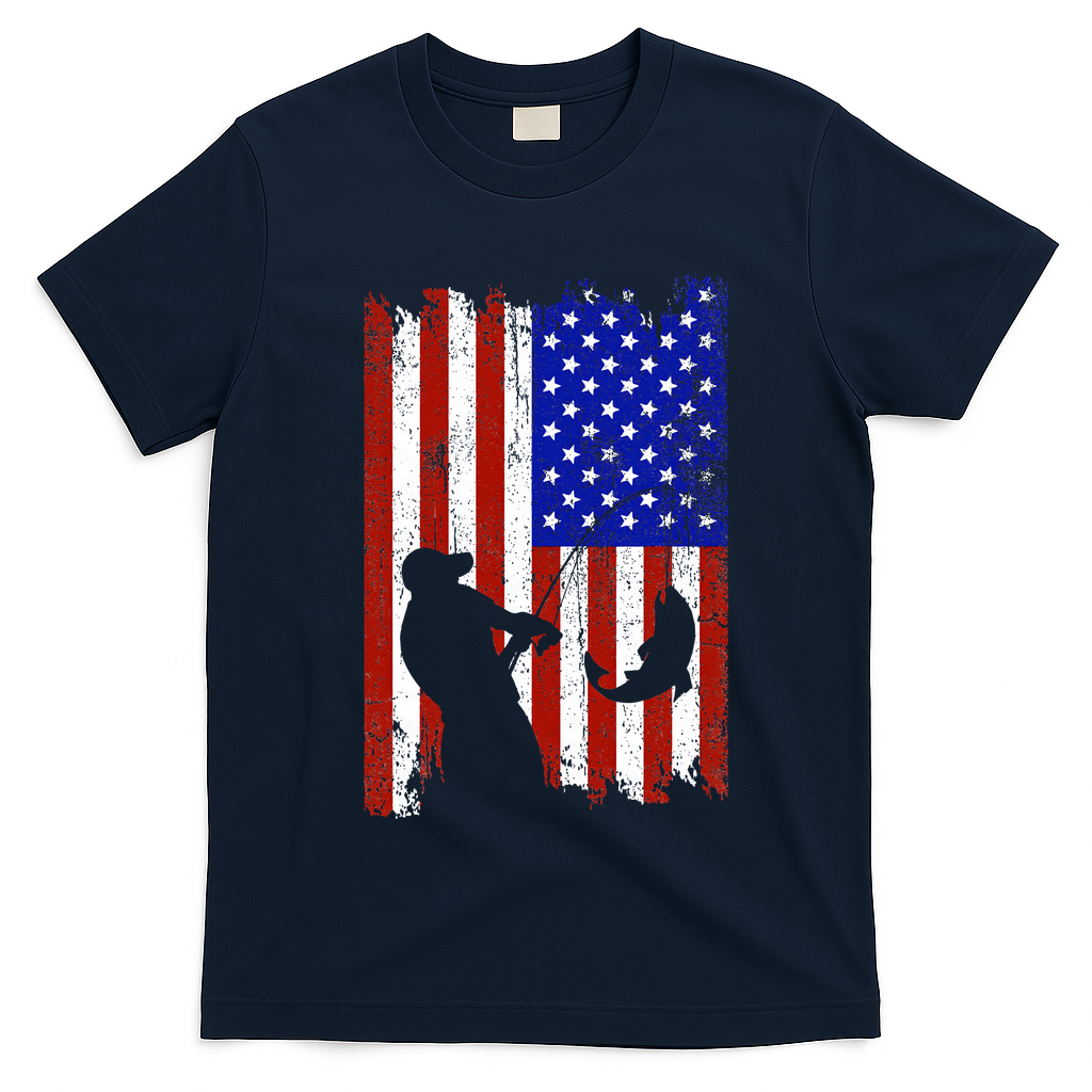 Fishing Gifts For Fisherman American Flag T-Shirt