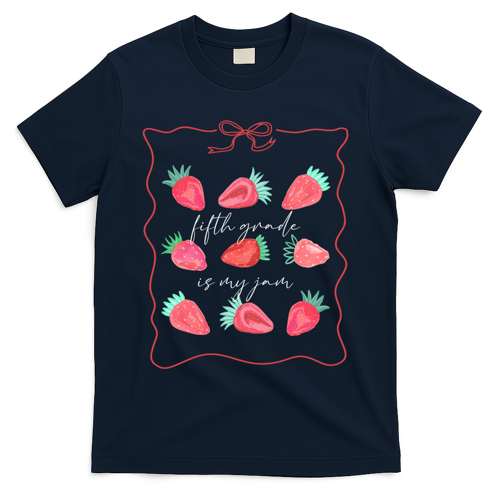 Fifth Grade Is My Jam Strawberry 5th Grade Teacher T-Shirt - Navy