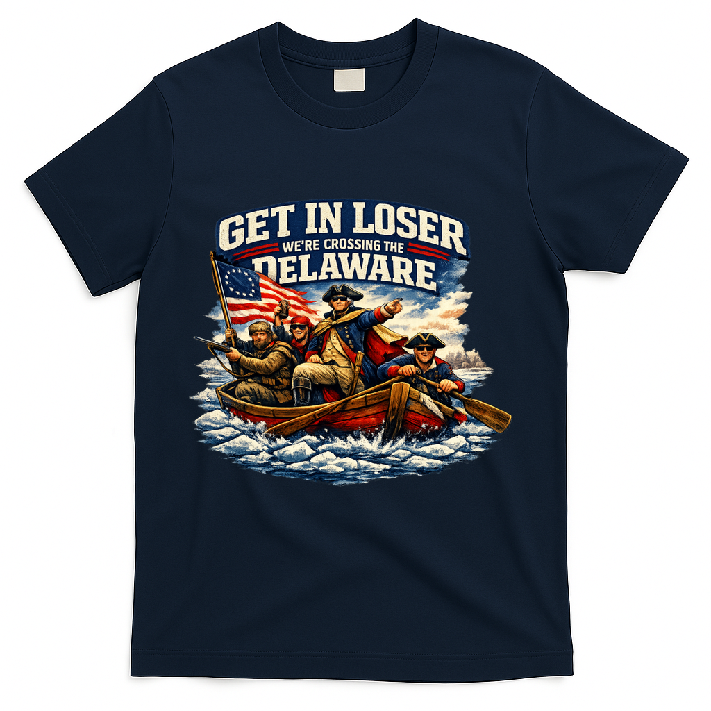 Funny Get In Loser We're Crossing The Delaware T-Shirt - Navy