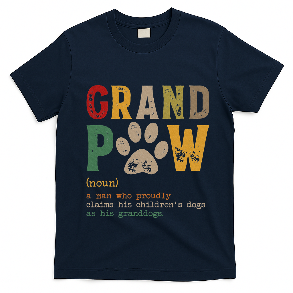 Funny Grand Paw Grandpa Dog Dad Definition Pawpa Fathers Day T-Shirt - Navy Blue