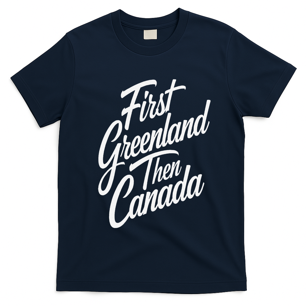 First Greenland Than Canada Us Map Trump T-Shirt - Navy Blue