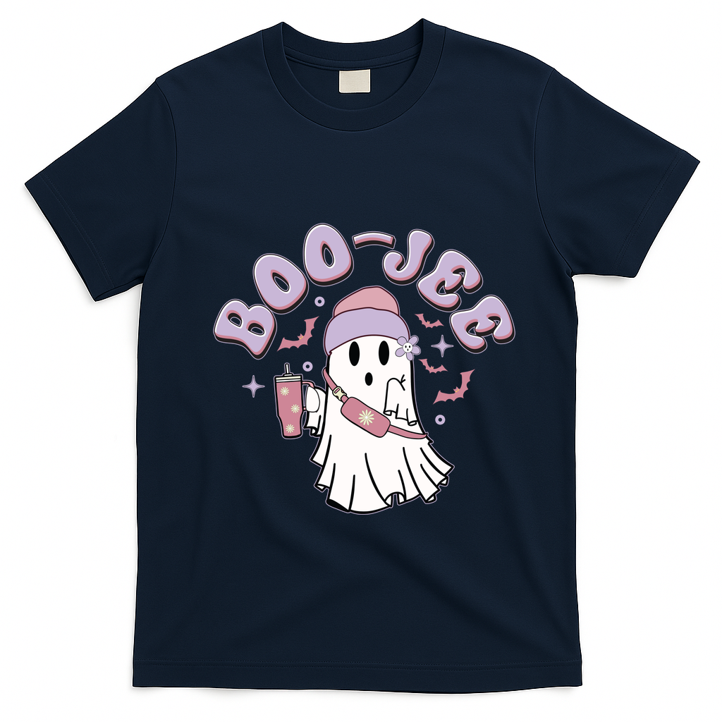 Funny Halloween Boo Jee Ghost T-Shirt - Navy Blue