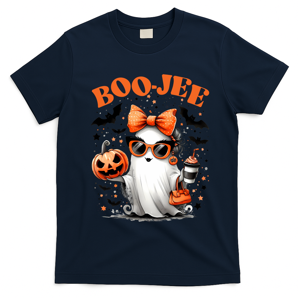 Funny Halloween Boojee Cute Ghost T-Shirt - Navy Blue