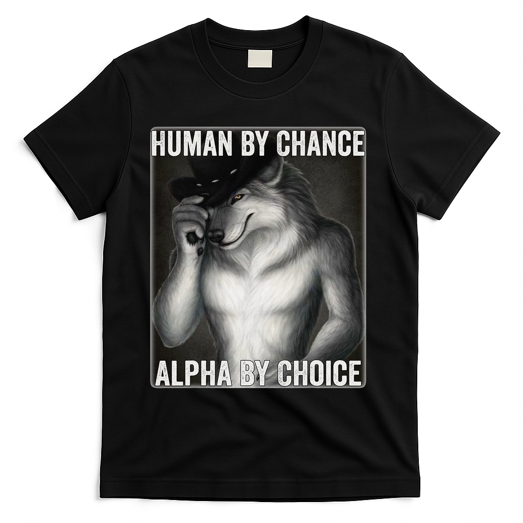 Funny Human By Chance Alpha By Choice Cool Alpha Wolf Meme T-Shirt - Black