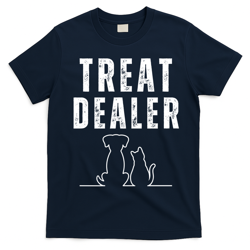 Funny Humor Dog Treat Dealer Dog Owner Dog Treats Dog Lover Pet Lover T-Shirt - Navy Blue