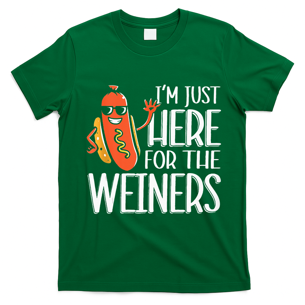 Funny Hot Dog I'm Just Here For The Wieners Sausage  T-Shirt - Irish Green