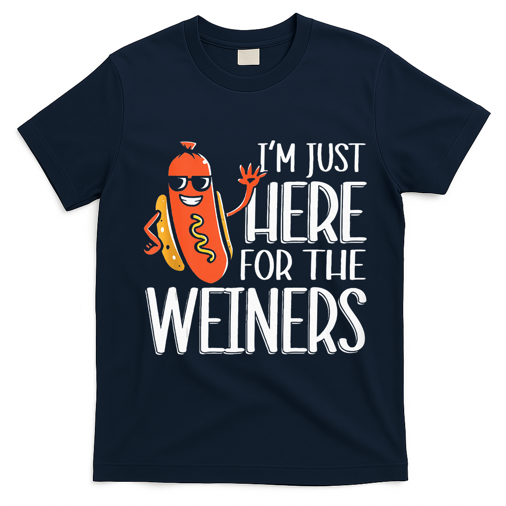 Funny Hot Dog I'm Just Here For The Wieners Sausage  T-Shirt - Navy Blue
