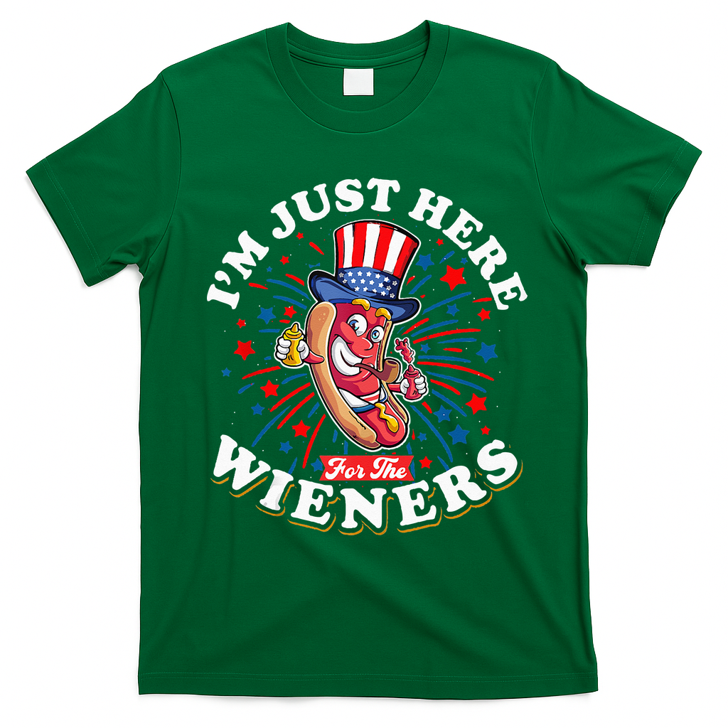 Funny Hot Dog I'm Just Here For The Wieners Sausage Lovers T-Shirt - Irish Green