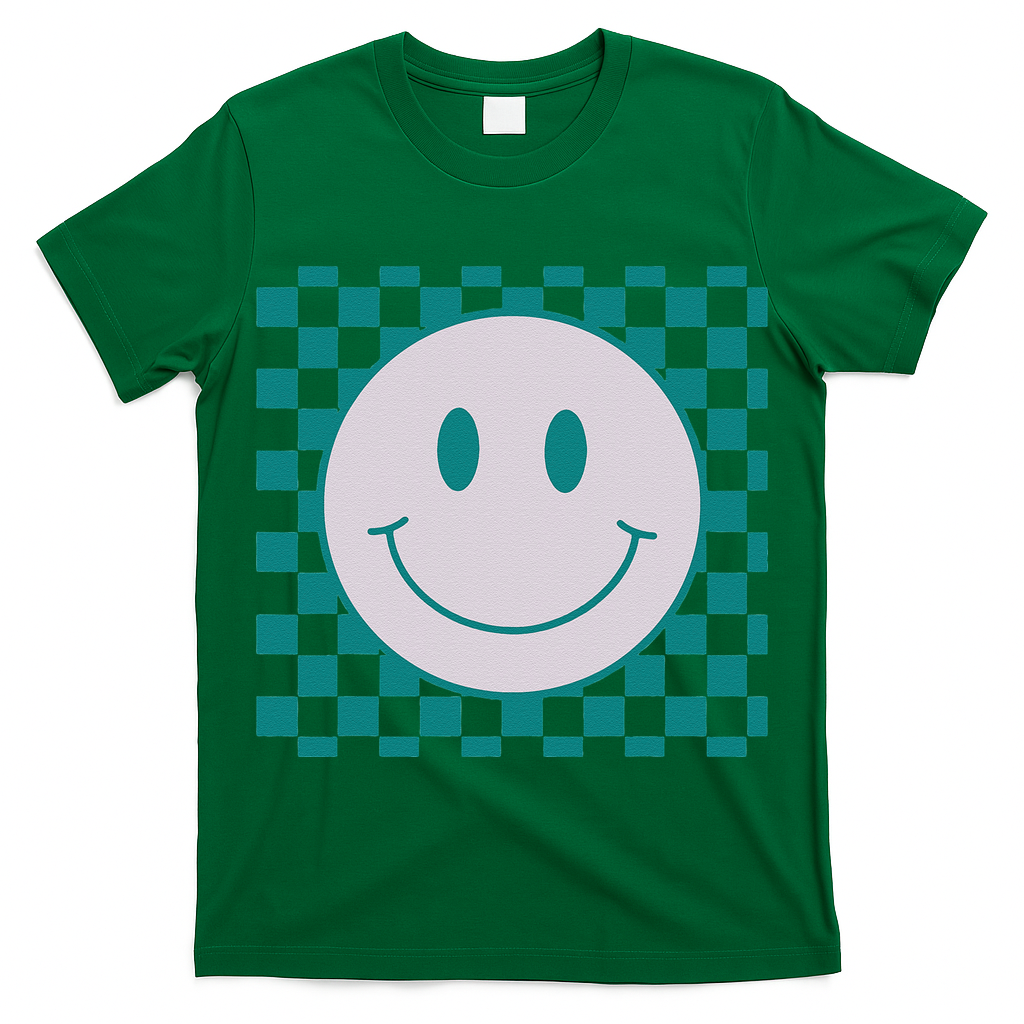 Funny Happy Face Checkered Pattern Smile Face Meme T-Shirt