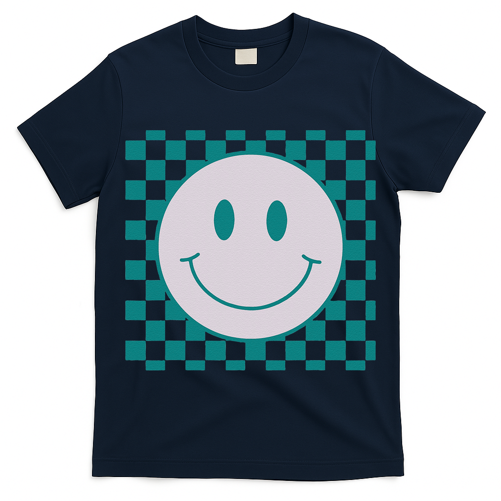 Funny Happy Face Checkered Pattern Smile Face Meme T-Shirt
