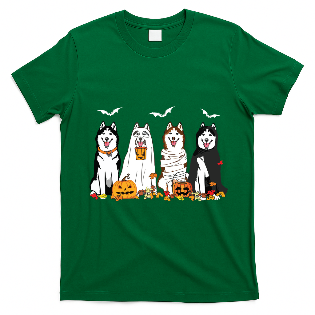 Funny Husky Ghost Dogs Halloween Husky Dog Mom Husky Lover T-Shirt - Irish Green