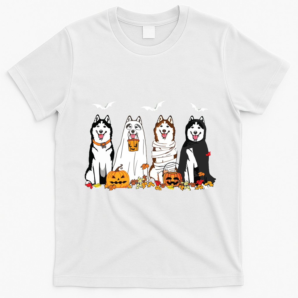 Funny Husky Ghost Dogs Halloween Husky Dog Mom Husky Lover T-Shirt - White