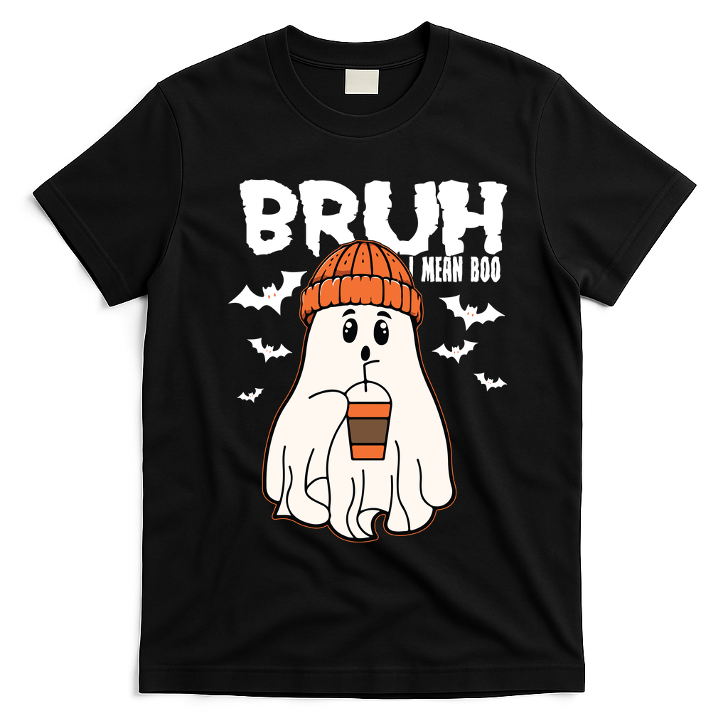 Funny Halloween Ghost Bruh I Mean Boo T-Shirt - Black
