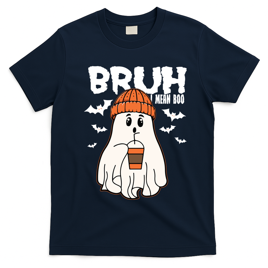 Funny Halloween Ghost Bruh I Mean Boo T-Shirt - Navy Blue