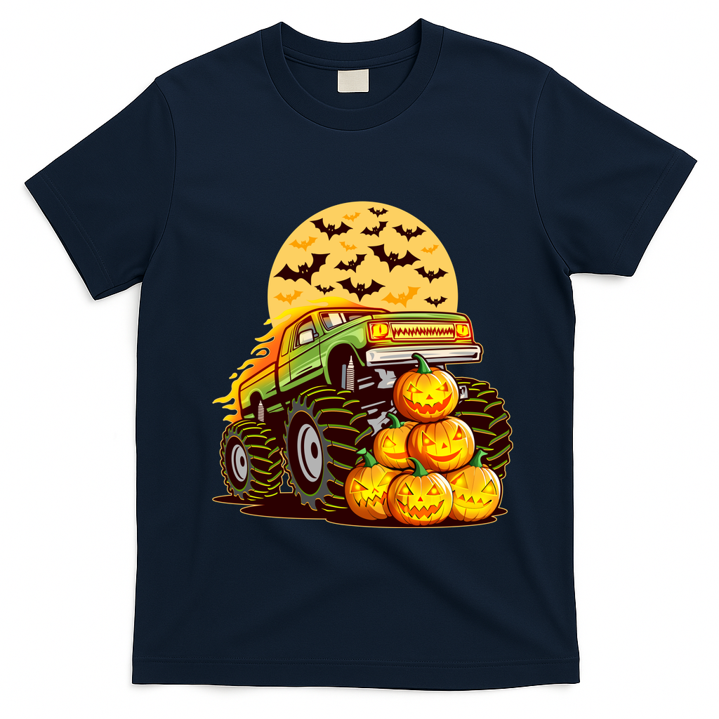 Funny Halloween Monster Truck T-Shirt - Navy Blue