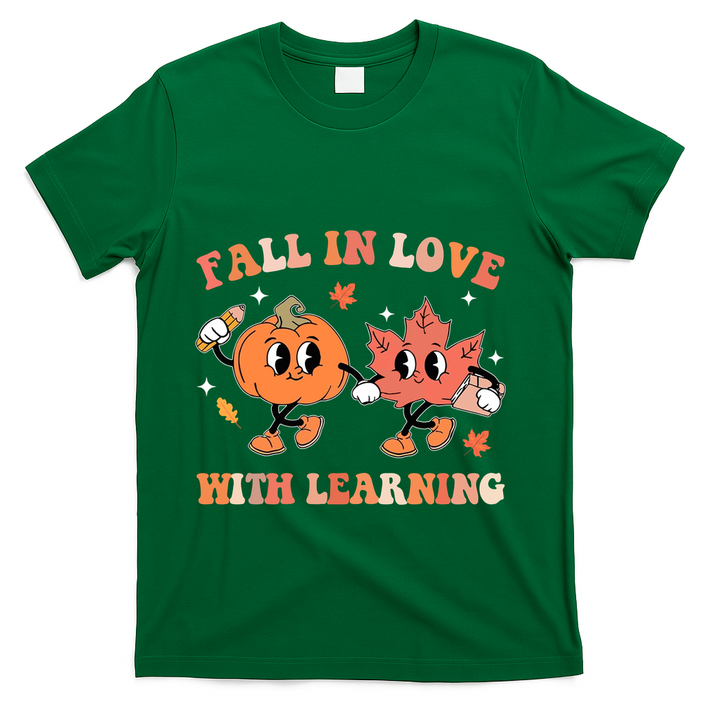 Fall In Love With Learning Autumn Cute T-Shirt - Green